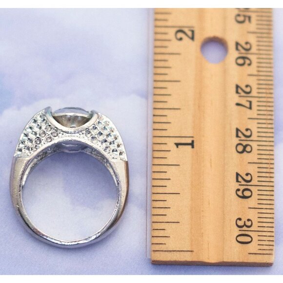 Vintage Art Deco Silver Tone Round Cut Modern Ring - S22 - Picture 3 of 3